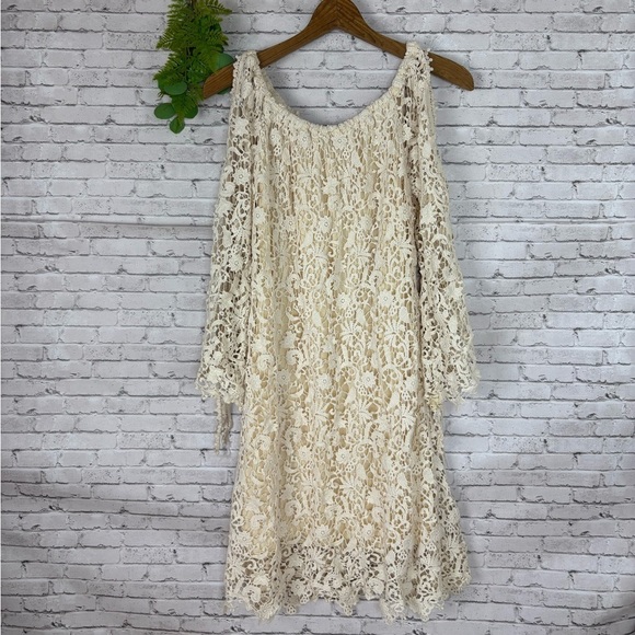 Bronte Ivory Crochet Bell Sleeve Bohemian Festival Dress - Picture 2 of 5